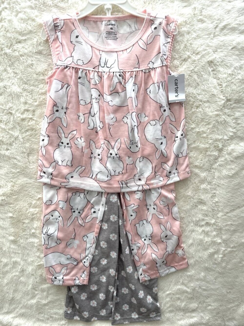 SALE! NEW Carter’s Girls 3-Pc Pajama Set Size 4T  Rabbits Top, Shorts, Pants